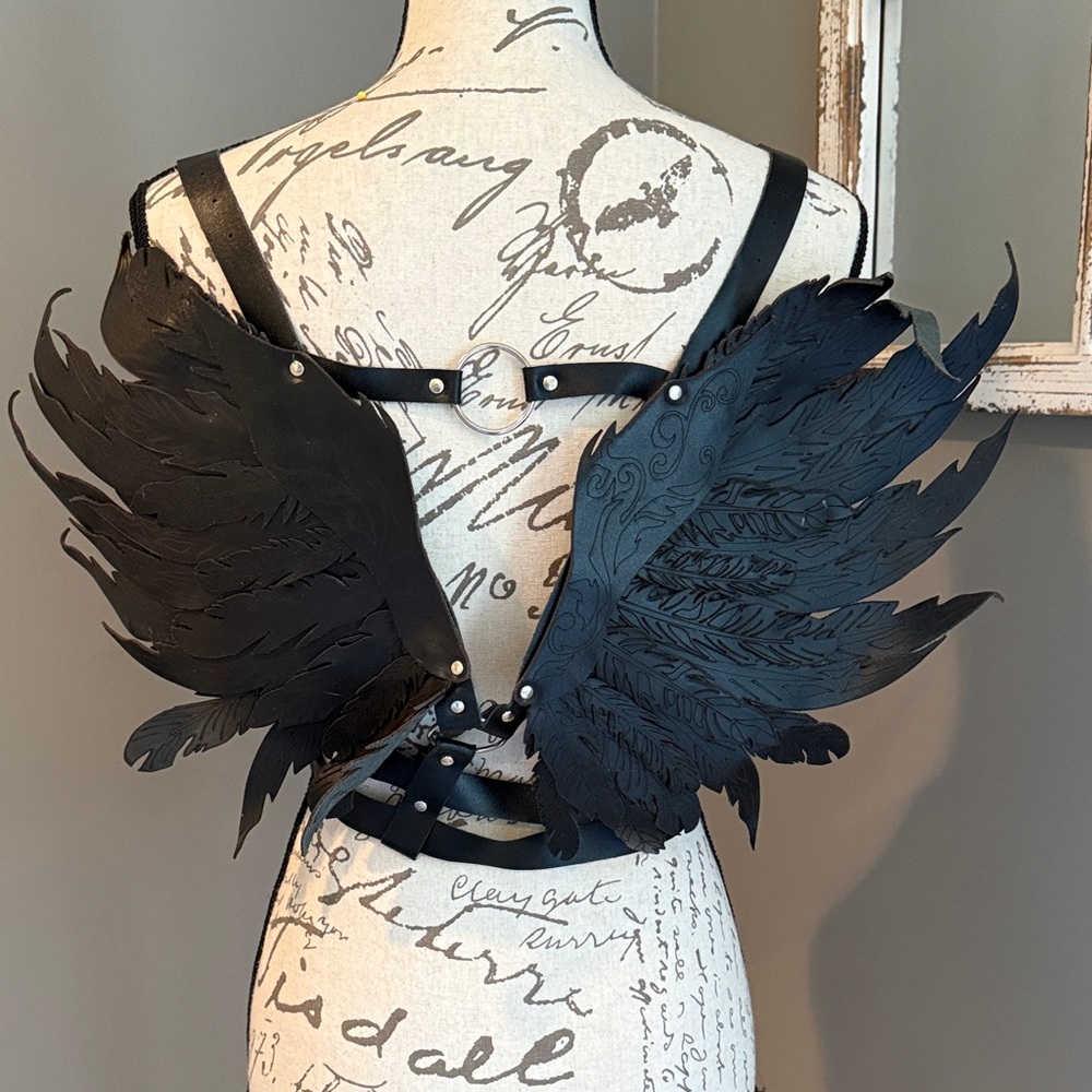 Elegant Black Winged Leather Harness